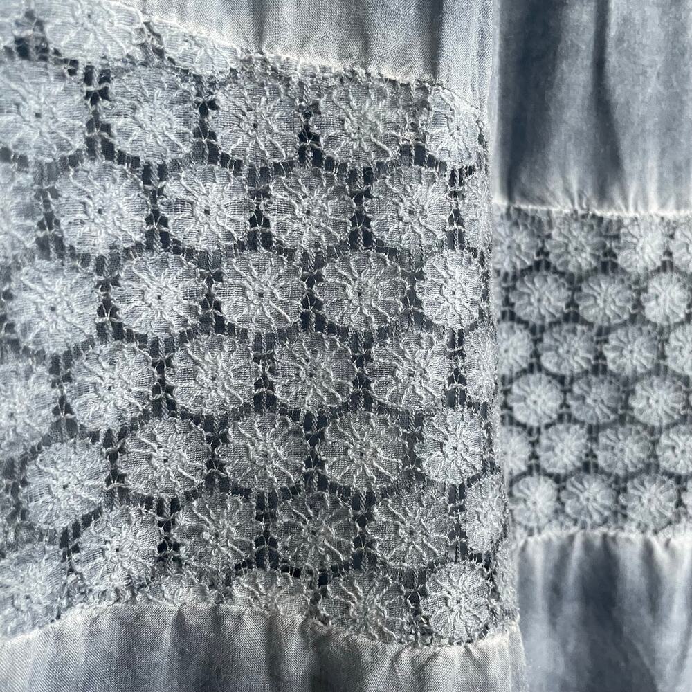 Vintage Tantrums Slate Blue Crochet Lace Tiered Cotton Maxi Skirt L Boho Prairie - Picture 4 of 6